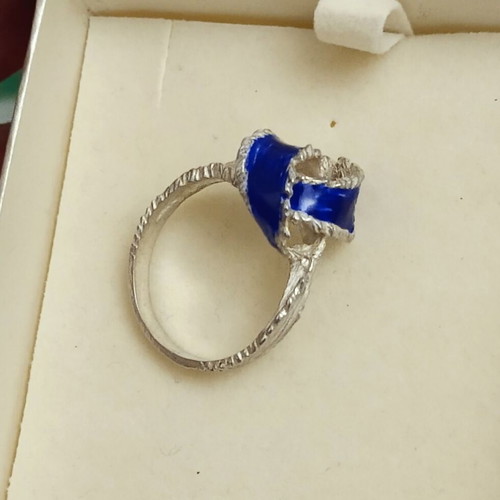 Silver 925 vintage ring with enamel size 59 like new