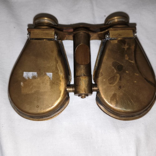 Vintage brass decorative binoculars with leather case, new