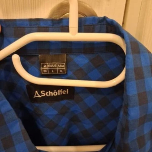 Schoffel Button Down Collared Shirt Men Size Large checked blue and black like new