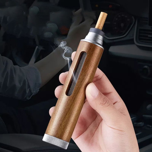 Portable Car Ashtray with Wooden Holder new