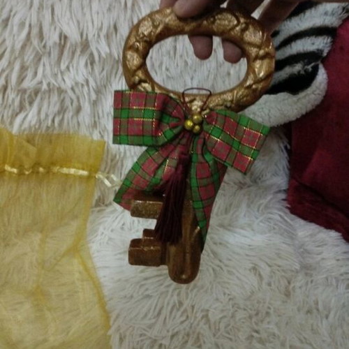 Handmade key charm with clay and painted, new