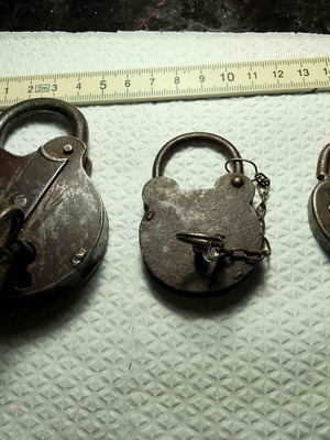 Collectible padlocks set of 3 used, handmade, 1880-1920