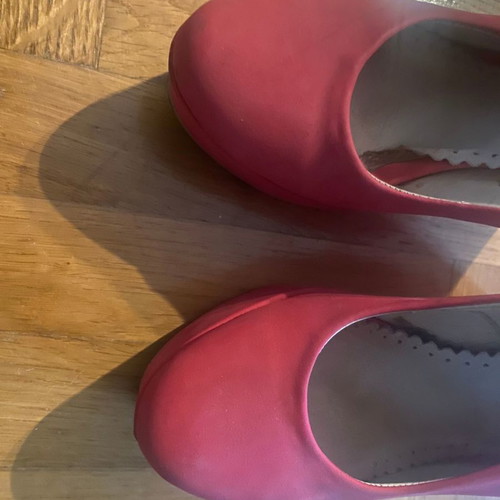 Suede platforms used, coral, size 38