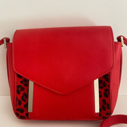 Zara crossbody bag red with leopard details used