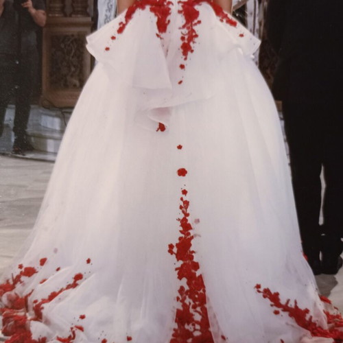 open lace back dress Delicate Red 3D Rose Lace White Off Shoulder Bridal Dress main image 0