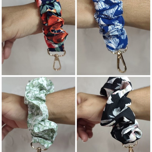 Handmade keychain with parrot charm, scrunchie style