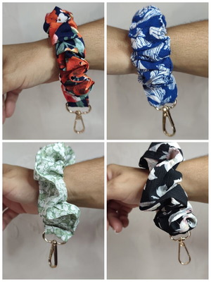 Handmade keychain with parrot charm, scrunchie style