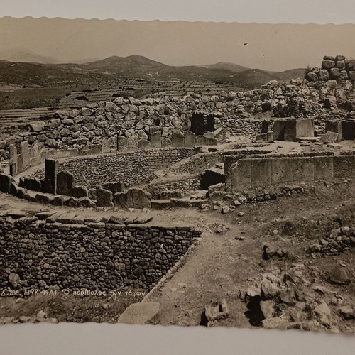 Postcard Mycenae The Tombs' Enclosure used, black and white