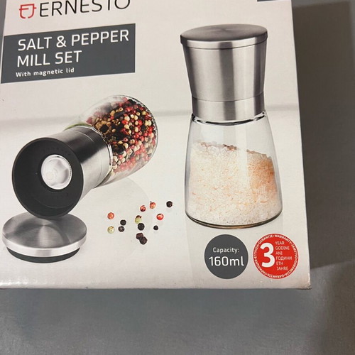 Salt and pepper mill set inox new, two pieces in box