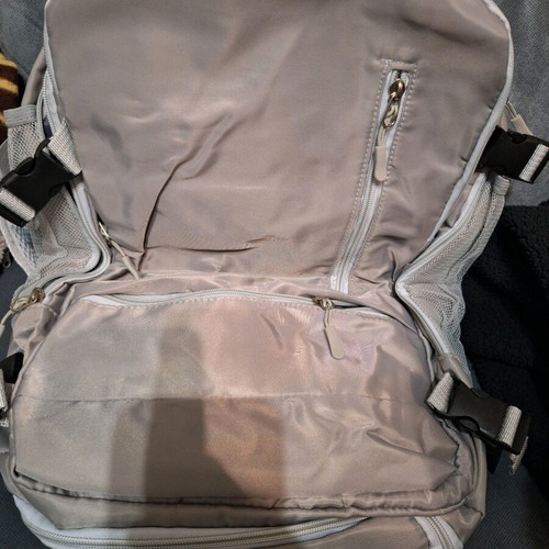 Backpack new, gray with multiple compartments and USB port