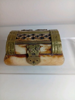 Vintage Camel Bone and Brass Trinket Box with Felt Lining from India