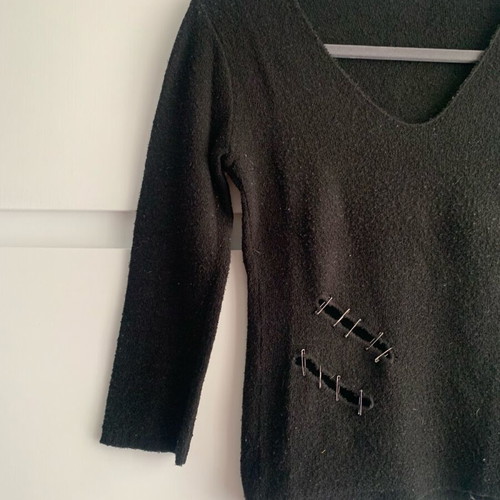 Aniye By Distressed 90s V-Neck Blouse With Safety Pins Like New, Black, Size M