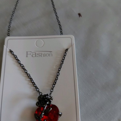 Women's necklace heart with rose new, red stone