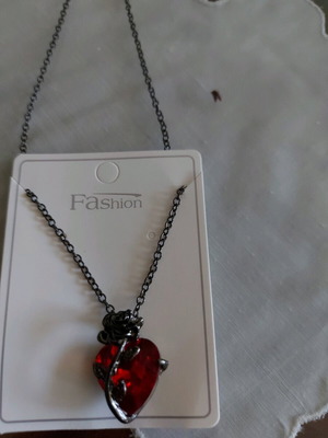 Women's necklace heart with rose new, red stone