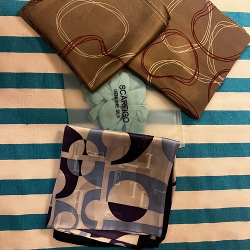 Silk scarf new, beige and blue