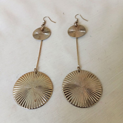 Long dangle earrings with double circles and rhinestones new