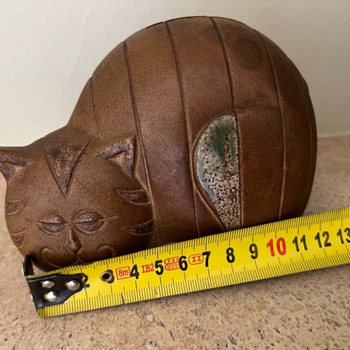Vintage ceramic cat piggy bank used, Mid-Century Modern