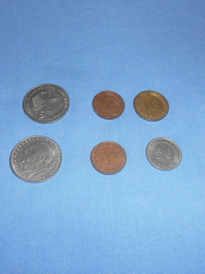 German coins used, pack of 6, 1969