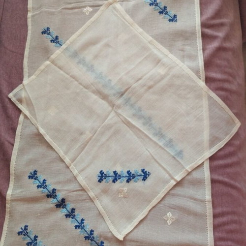 Handmade Embroidered Table Linen Set 5 Pieces Traditional Blue Motif