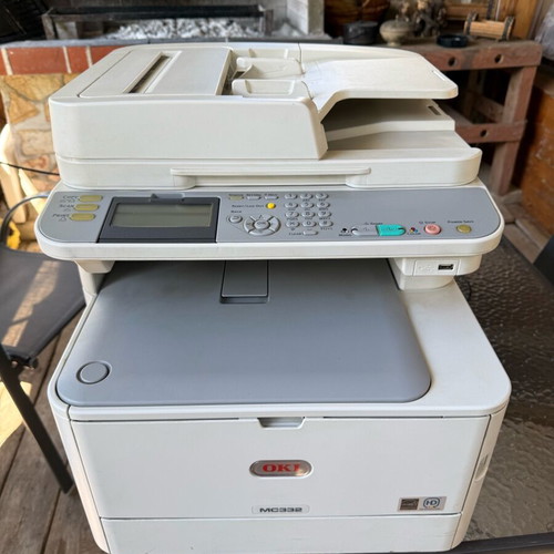 OKI MC332 multifunction printer used, print, scan, copy, fax