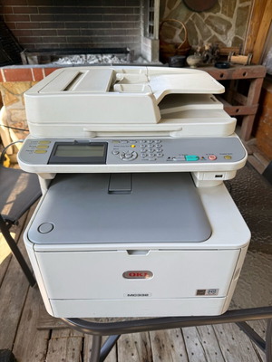 OKI MC332 multifunction printer used, print, scan, copy, fax