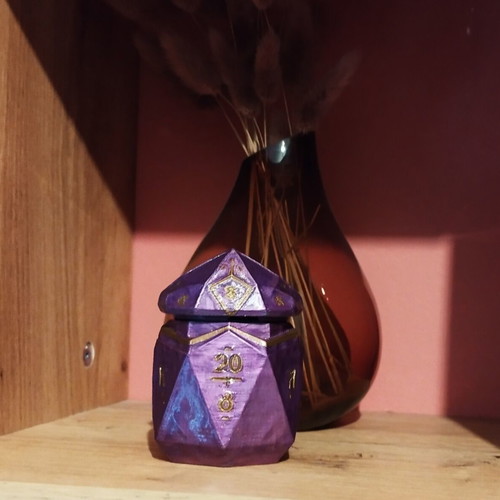 D20 Fantasy Dice Box new, purple and gold, 3D printed