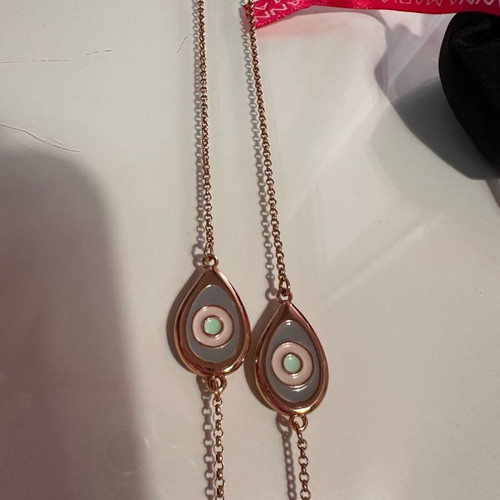 Mazaraki long necklace pink gold with blue evil eyes like new
