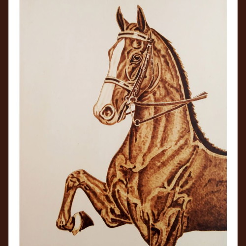 Horse portrait pyrography painting signed artwork on linden wood