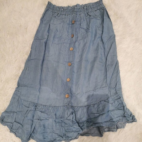 Midi skirt like new, denim look, elastic waist, one size, blue