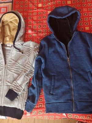 Admiral jacket and fur-lined cardigan new, grey and blue