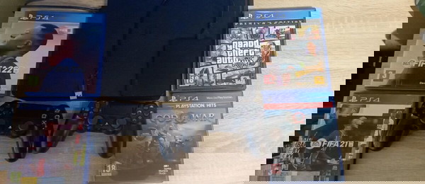PS4 SLIM με δύο χειριστήρια με παιχνίδια και επιπλεον σκληρο δισκο