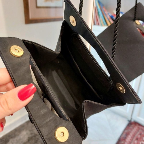 Shoulder bag used black handmade with rose detail