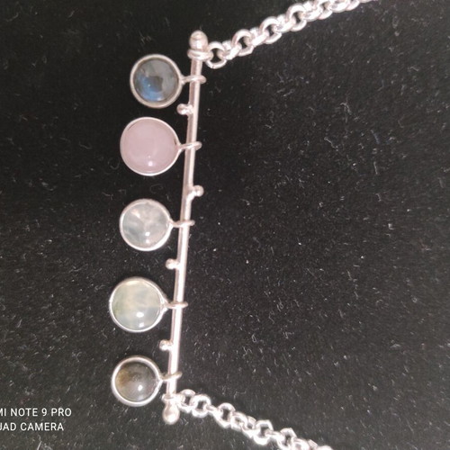 Silver Necklace with Exclusive Moss Prehnite Fiery Labradorite Chain 45 cm New