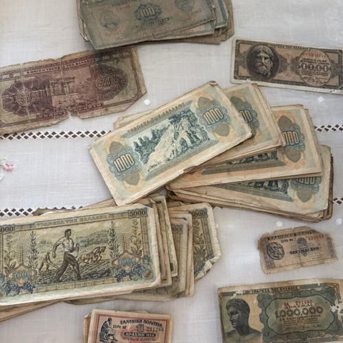 Old Greek drachma banknotes, pack of 93