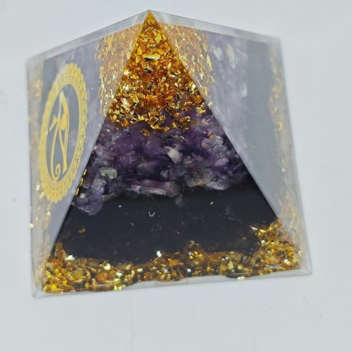 Amethyst Orgone Pyramid with Eye of Horus, like new