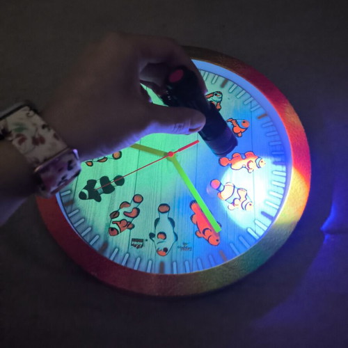 Glowing wall clock with clownfish, handmade