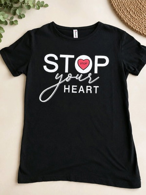 Γυναικείο t shirt "STOP your HEART" μέγεθος M καινούργιο, μαύρο