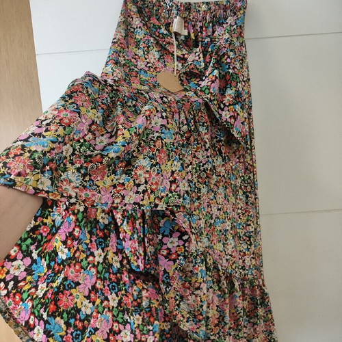 Floral Asymmetric Skirt and Top Set with Gold Thread new