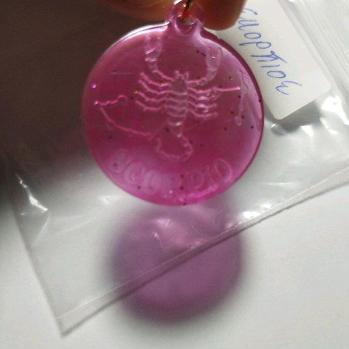 Handmade Zodiac Pendant with Resin and Gold Leaf Pink, new