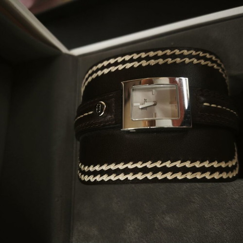 Christian Dior Wide Leather Cuff Watch with Zig-Zag Stitching, NOS