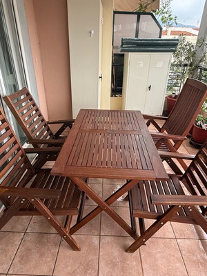 Σετ κηπου από ξύλο Praktiker μεταχειρισμένο με 3+1 πτυσσόμενες καρέκλες και τραπέζι