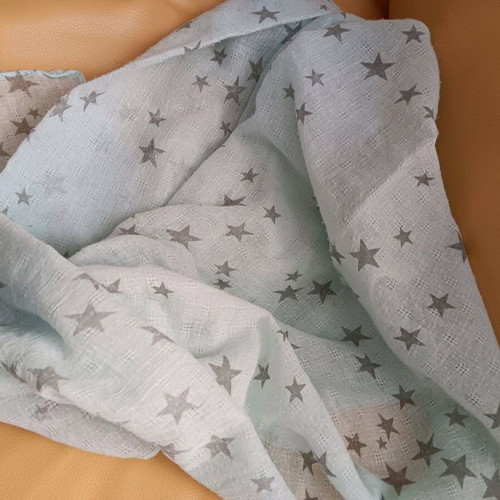 Women’s scarf used, 100% cotton, turquoise with stars