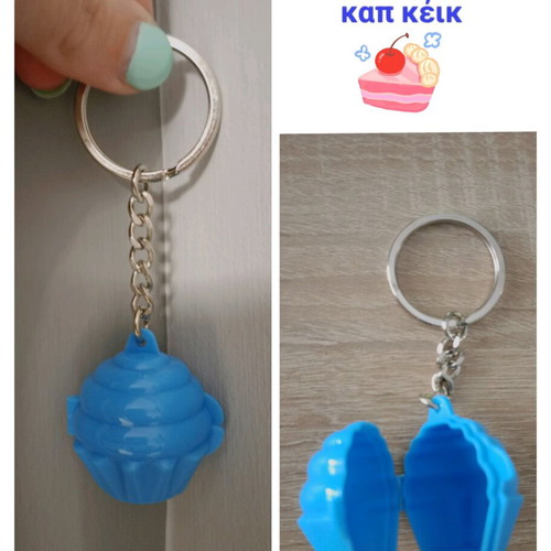 Tupperware keychain new, blue cupcake cap