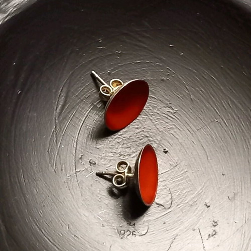 Silver earrings with bright red enamel, like new