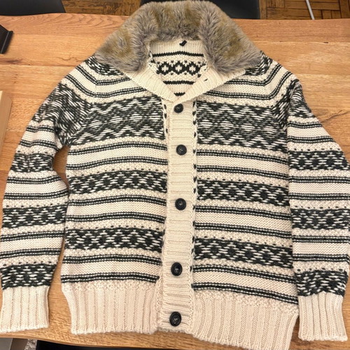Benetton men's cardigan with removable fur like new, XXL