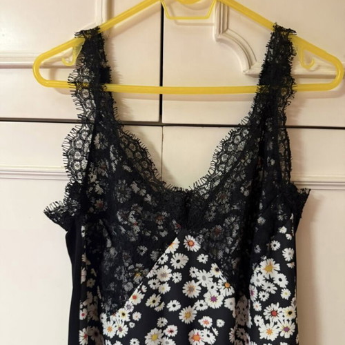 Zara midi slip dress with daisy print and black lace