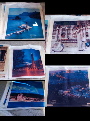 Silk fabrics set with printed Greek landscapes and landmarks new