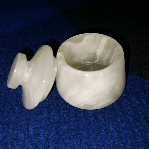 Alabaster jewelry box used, very small with minor defect