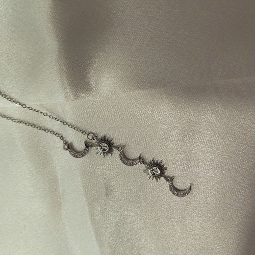 Steel tie chain silver color with moon designs new