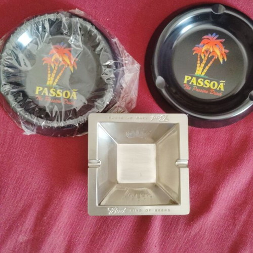 Ashtrays Passoa aluminum set of 2 and 1 Budweiser iron new